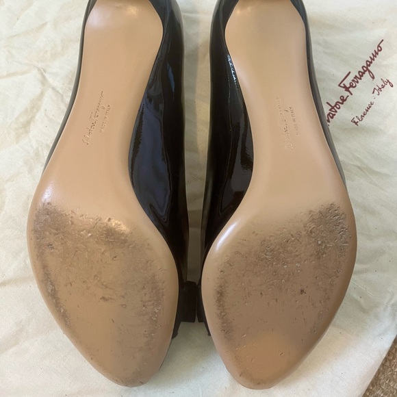 Salvatore Ferragamo Black Patent Bow Peeptoe Heels - Picture 8 of 8